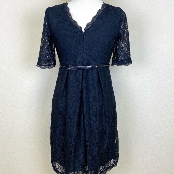 MOTHERHOOD Black Lace Belted Dress w/Plunging Back - Picture 6 of 12